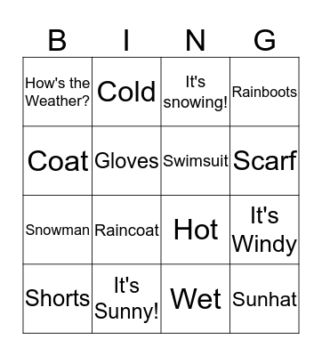 How's the Weather! Bingo Card