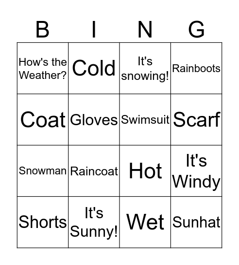 How's the Weather! Bingo Card