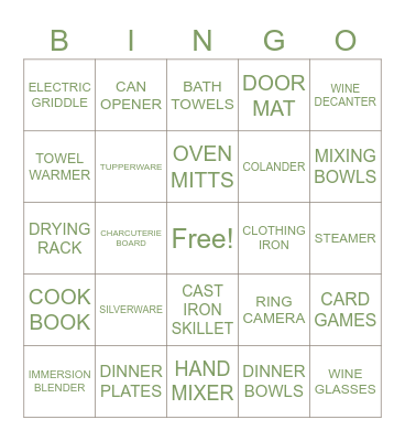SKYE'S BRIDAL SHOWER Bingo Card