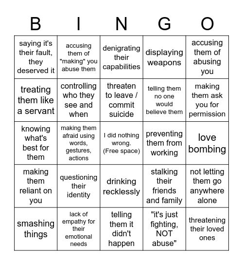 MANIPULATION Bingo Card