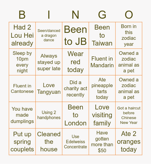 Gong Xi Fa Cai! Bingo Card