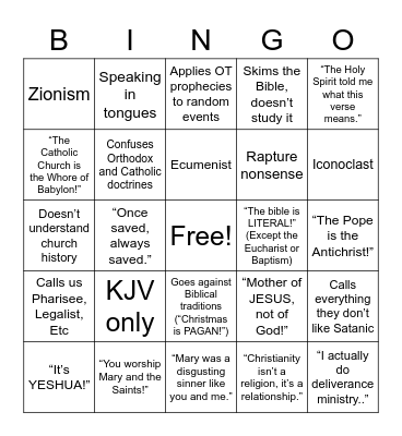 Protestant Bingo Card