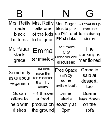 Thanksgiving Day Bingo! Bingo Card