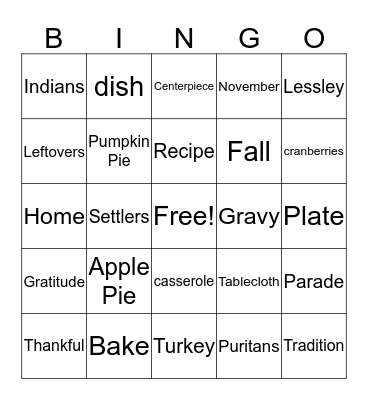 Thanksgiving Bingo Card