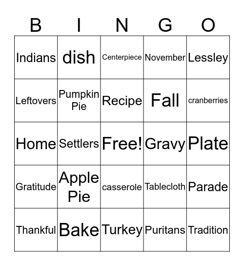 Thanksgiving Bingo Card