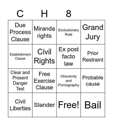 CHAPTER 8 Bingo Card