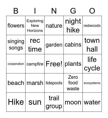 Outdoor School Bingo Card