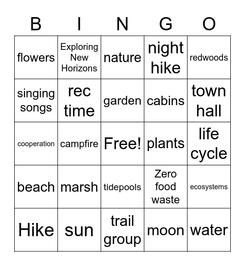 Outdoor School Bingo Card