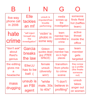 criminal minds prediction bingo Card
