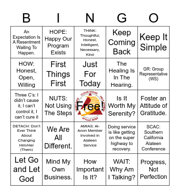 SFVAA Al-Anon BINGO 2023 Bingo Card