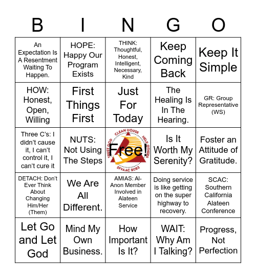 SFVAA Al-Anon BINGO 2023 Bingo Card