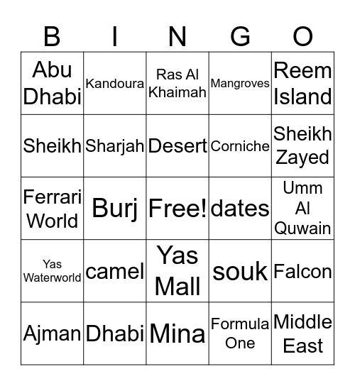 United Arab Emirates  Bingo Card
