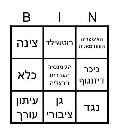 מאיר דיזנגוף Bingo Card