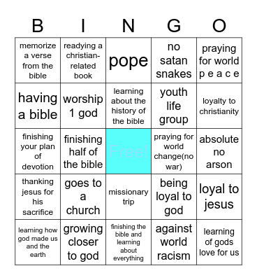 christian bingo list Bingo Card