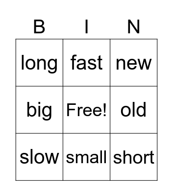 ADJECTIVES Bingo Card