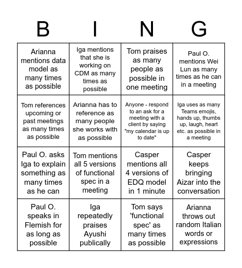 Orbital standup challenge bingo Card