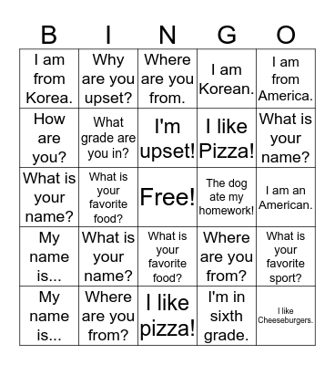 Untitled Bingo Card