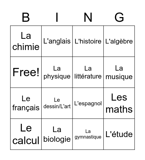 Les Cours Bingo Card