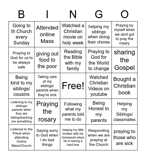 Christian Bingo Card