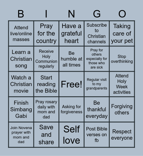 Christian Bingo Card Bingo Card