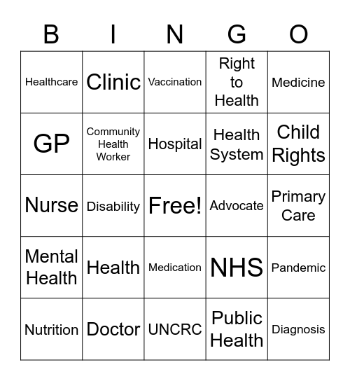 HEALTH SYSTEMS BINGO Card