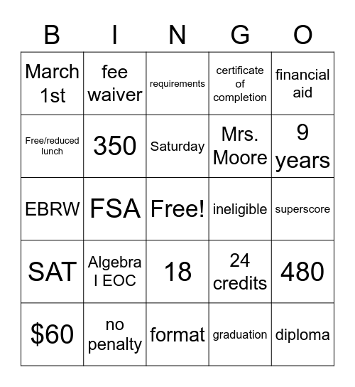 Class of 2023 Bingo Card