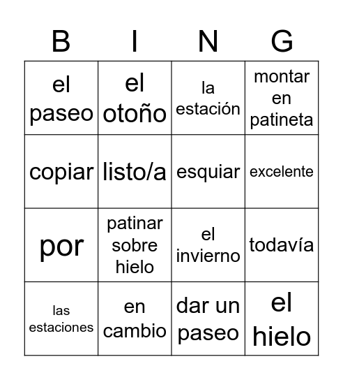 unidad 7 b1 Bingo Card