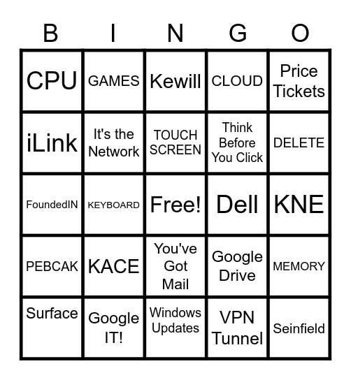 INFORMATION TECHNOLOGY Bingo Card