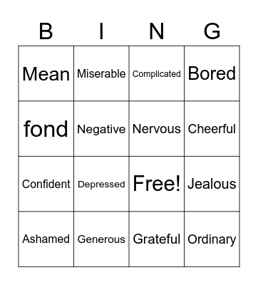 ADJECTIVES Bingo Card