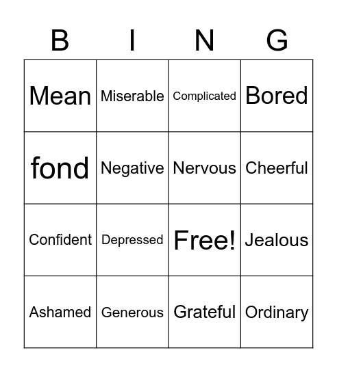 ADJECTIVES Bingo Card