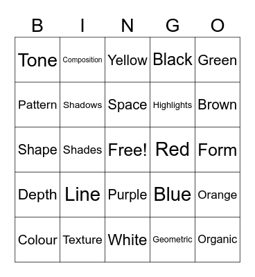 Art Formal Elements Bingo Card