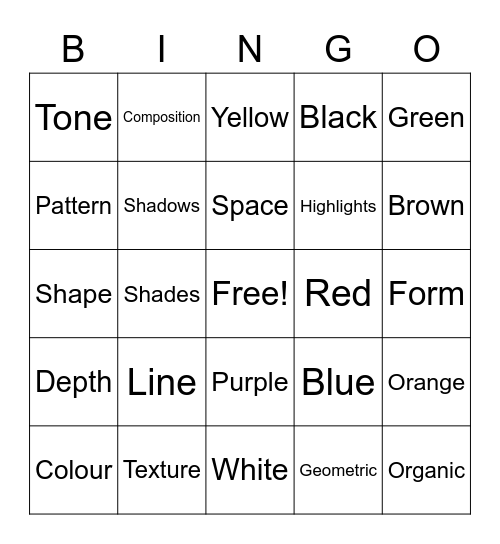 Art Formal Elements Bingo Card