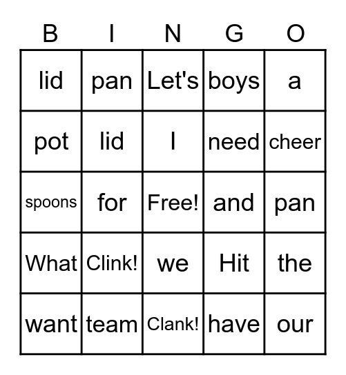 Clink! Clank!  Bingo Card