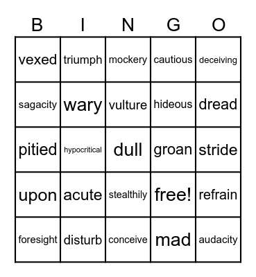 The Tell Tale Heart Bingo Card