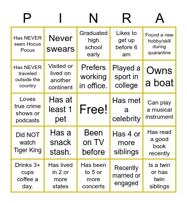Virtual Icebreaker Bingo Card