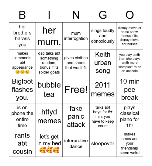 ella tmr Bingo Card