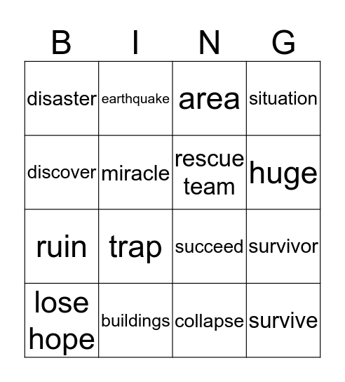 survival Bingo Card