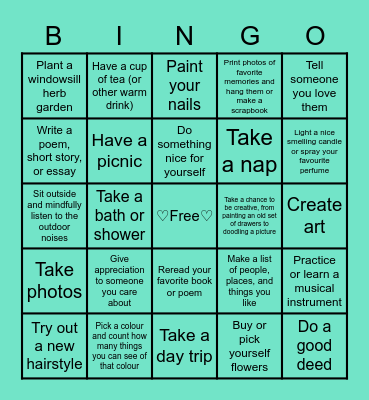 Joyful Activities Bingo! Bingo Card