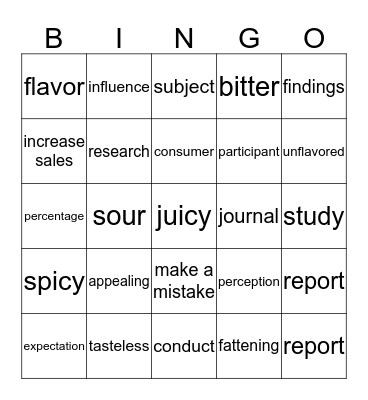 A Question of Taste Bingo Card