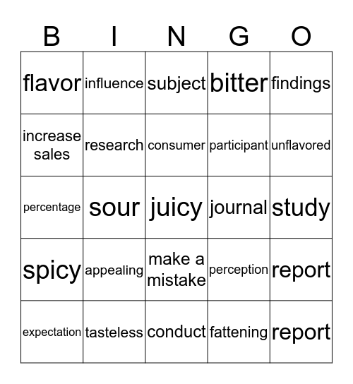 A Question of Taste Bingo Card