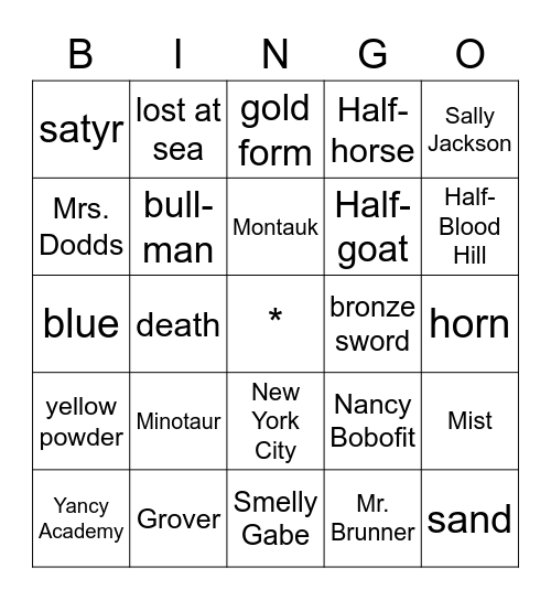 Lightning Thief Ch 1-4 Bingo Card