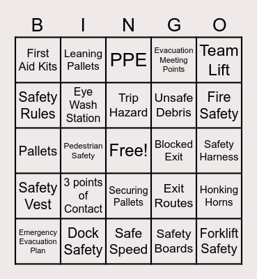 BCP Safety Bingo Card