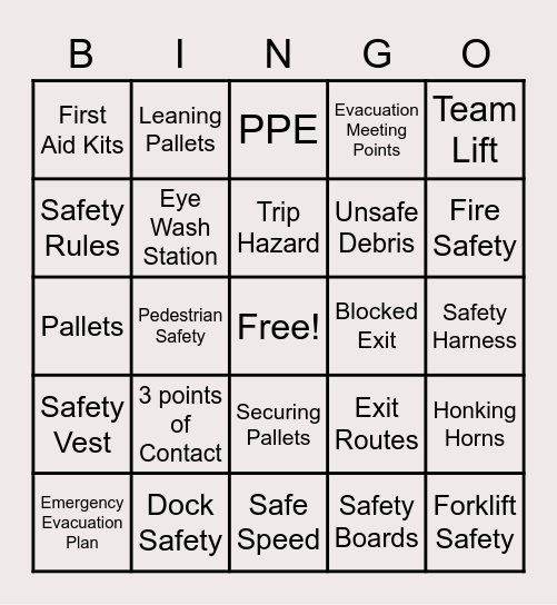 BCP Safety Bingo Card