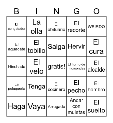 Espanol 3 Midterm Review Bingo Card