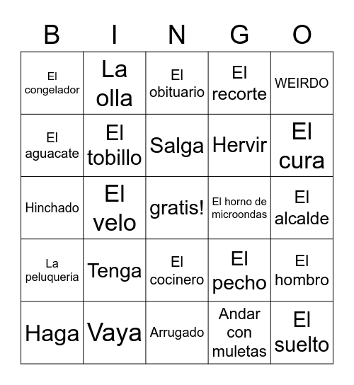 Espanol 3 Midterm Review Bingo Card