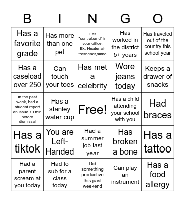 School Counselor Bingo Card