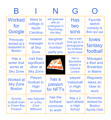 Sky Zone Bingo Card