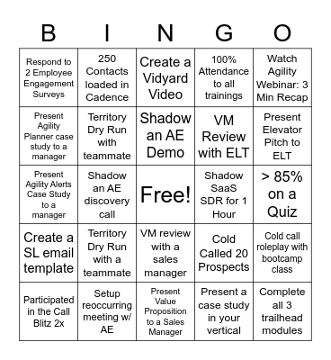 SaaS SDR Bootcamp BINGO Card