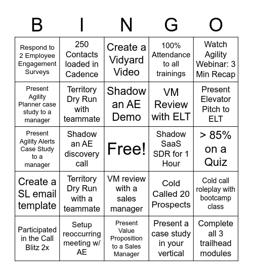 SaaS SDR Bootcamp BINGO Card