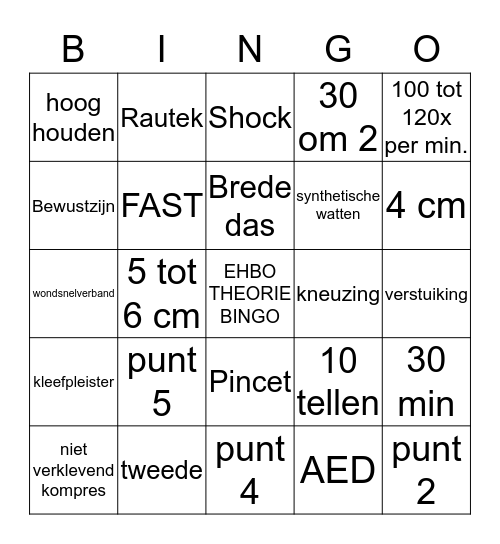 EHBO Theorie Bingo Card